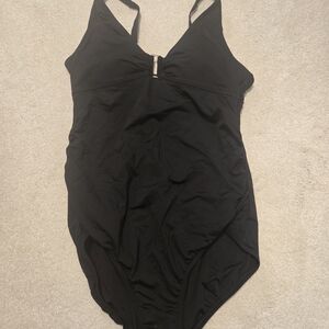 Lands' End Chlorine Resistant Shirred Neckline One Piece Black Swimsuit